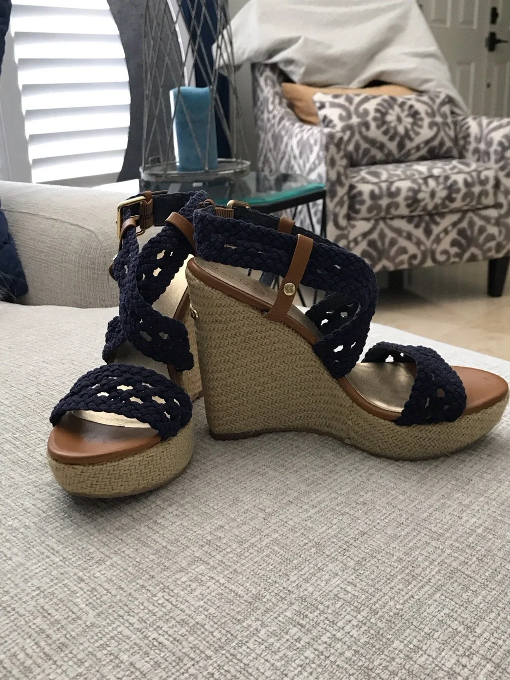 Lilly Pulitzer Navy Braided Espadrille Wedge Sandals